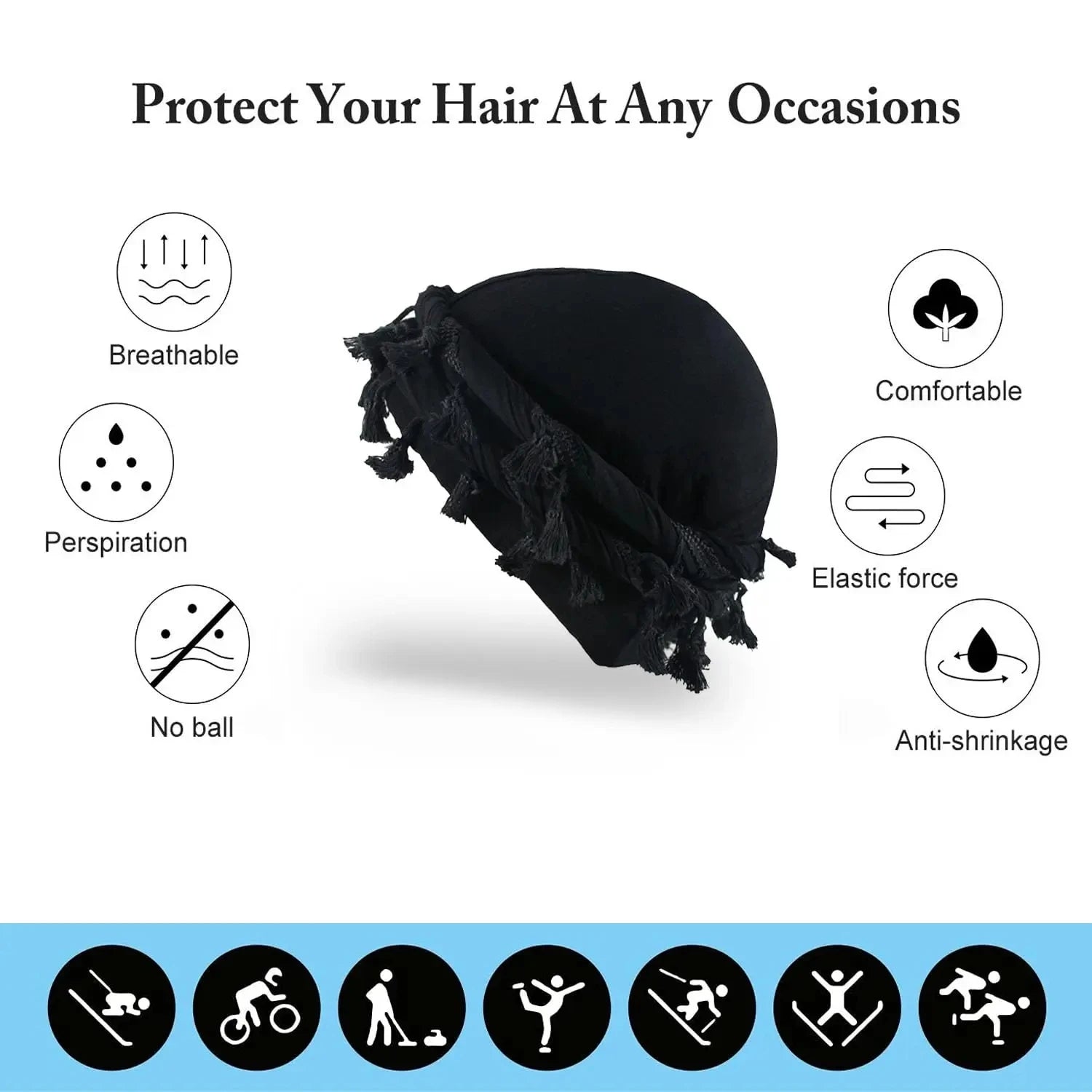 Men Hat Punk Burr Trim Twisted Tail Fringe Cotton Bandana Hat Hop Turban Hats Head Wrap Beanie Cap Solid Color Docker Hat