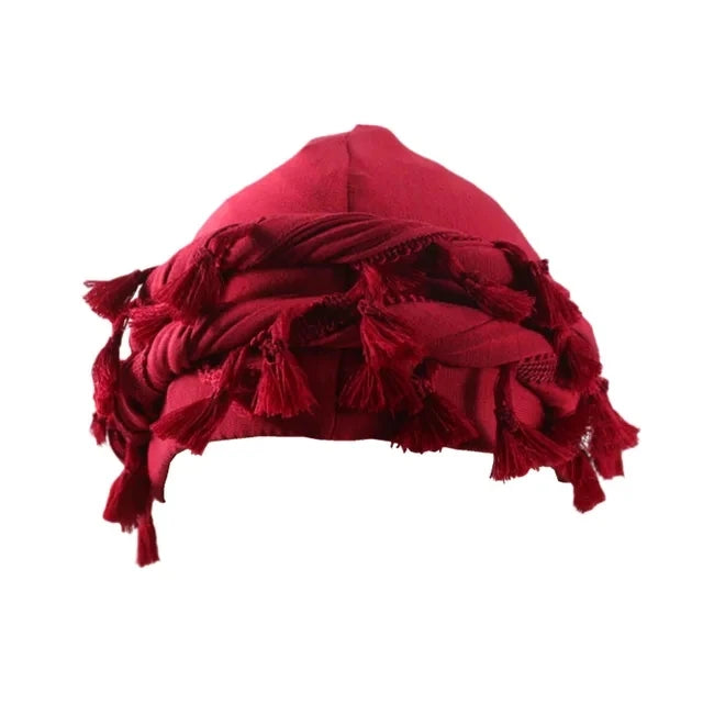 Men Hat Punk Burr Trim Twisted Tail Fringe Cotton Bandana Hat Hop Turban Hats Head Wrap Beanie Cap Solid Color Docker Hat