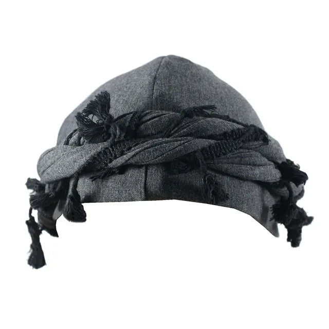 Men Hat Punk Burr Trim Twisted Tail Fringe Cotton Bandana Hat Hop Turban Hats Head Wrap Beanie Cap Solid Color Docker Hat