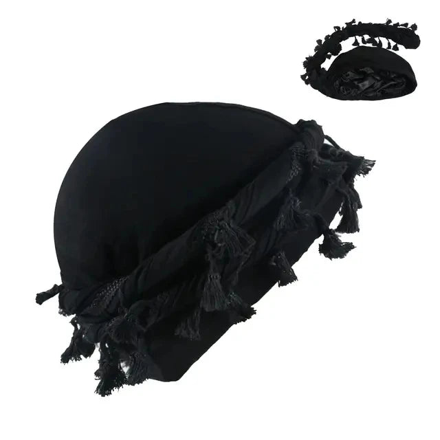 Men Hat Punk Burr Trim Twisted Tail Fringe Cotton Bandana Hat Hop Turban Hats Head Wrap Beanie Cap Solid Color Docker Hat